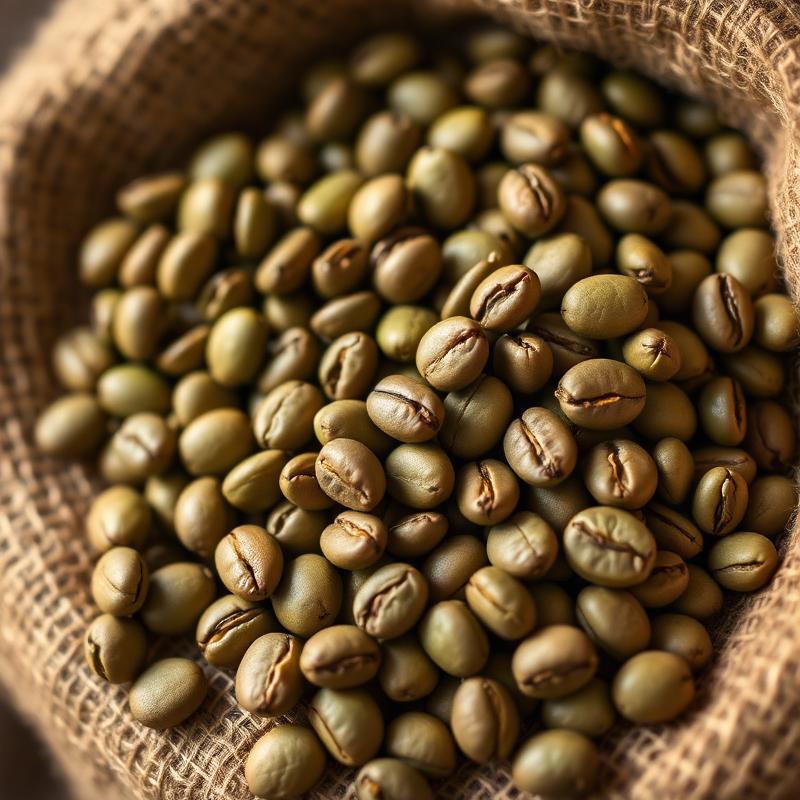 Close-up of green unroasted Ethiopian specialty coffee beans - Premium Grade 1 Arabica